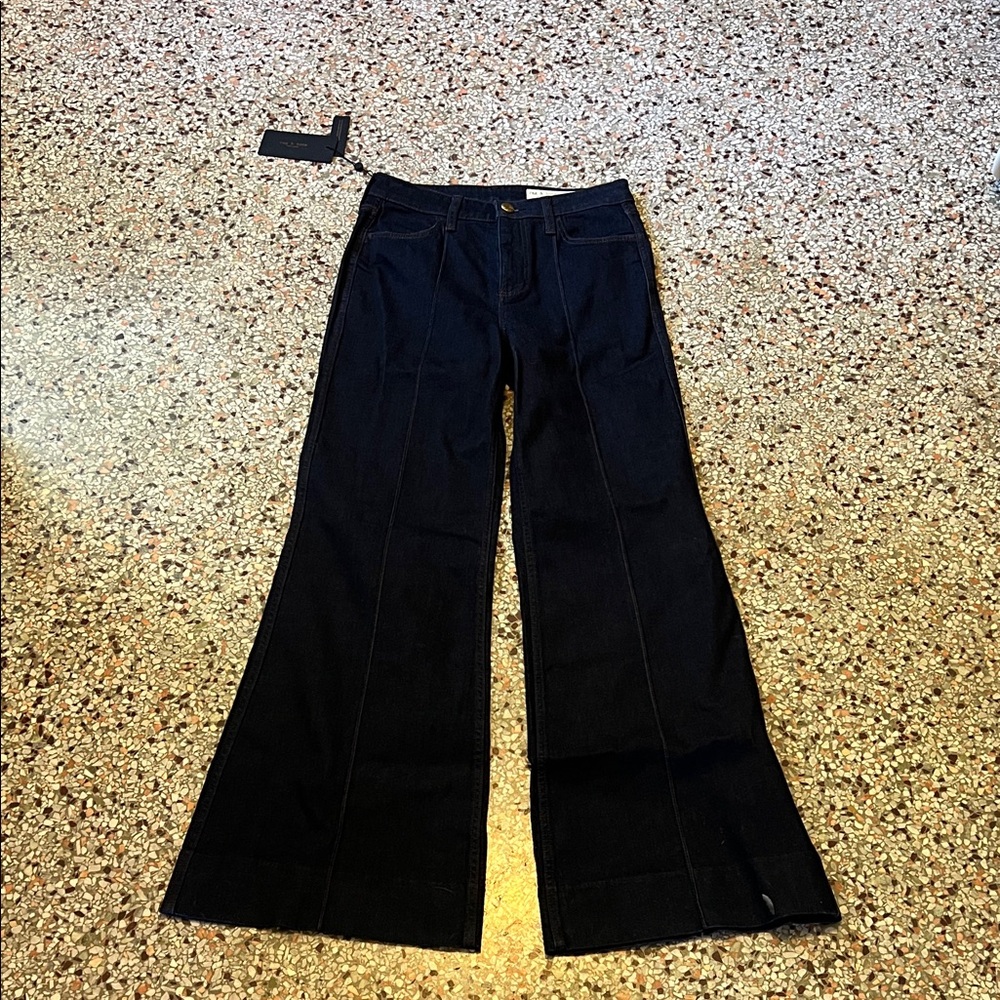 Rag & Bone Wide-Leg Skylar high rise trouser Jean dark blue denim